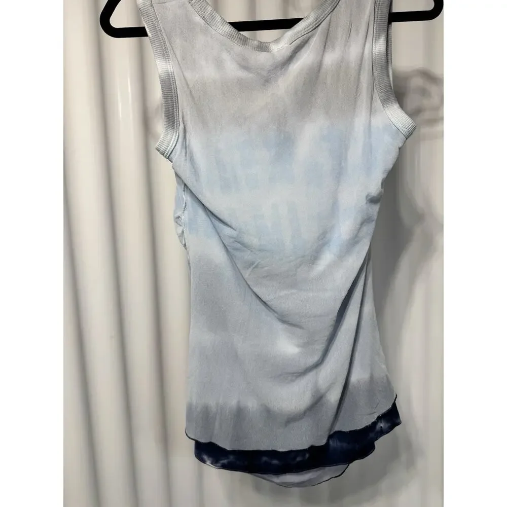 PETE COLLECTION Women's Gradient Blue Tie Dyed Rouche Tank Top Medium